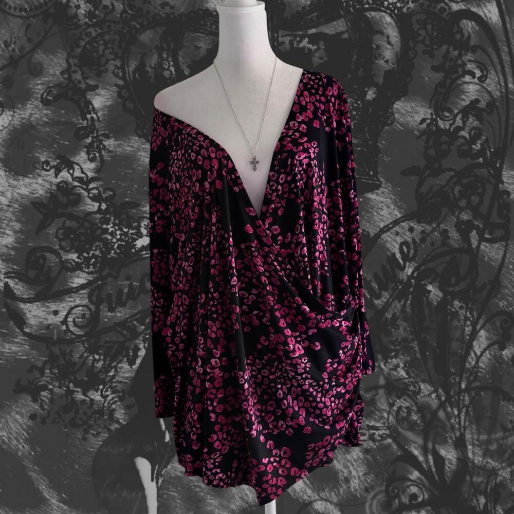bold black and pink cheetah print v neck wrap whimsigoth glam blouse top
